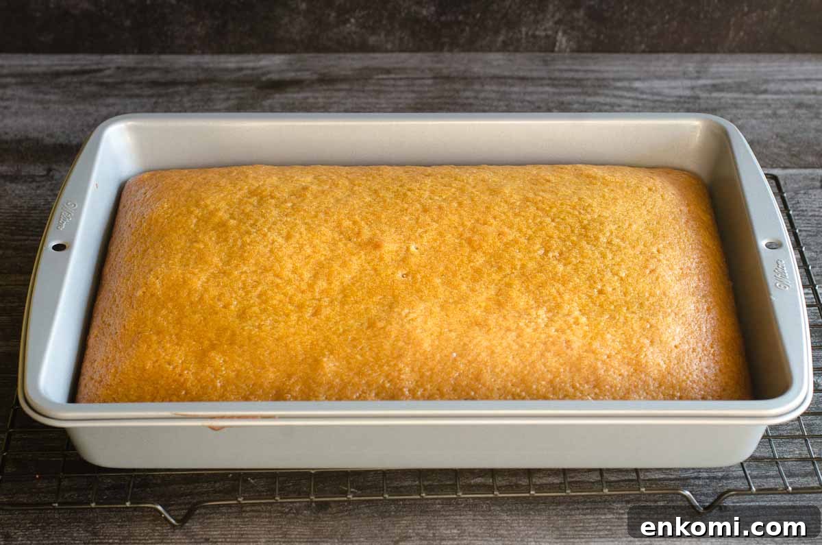 9x13 pan of pumpkin cake cooling on rack