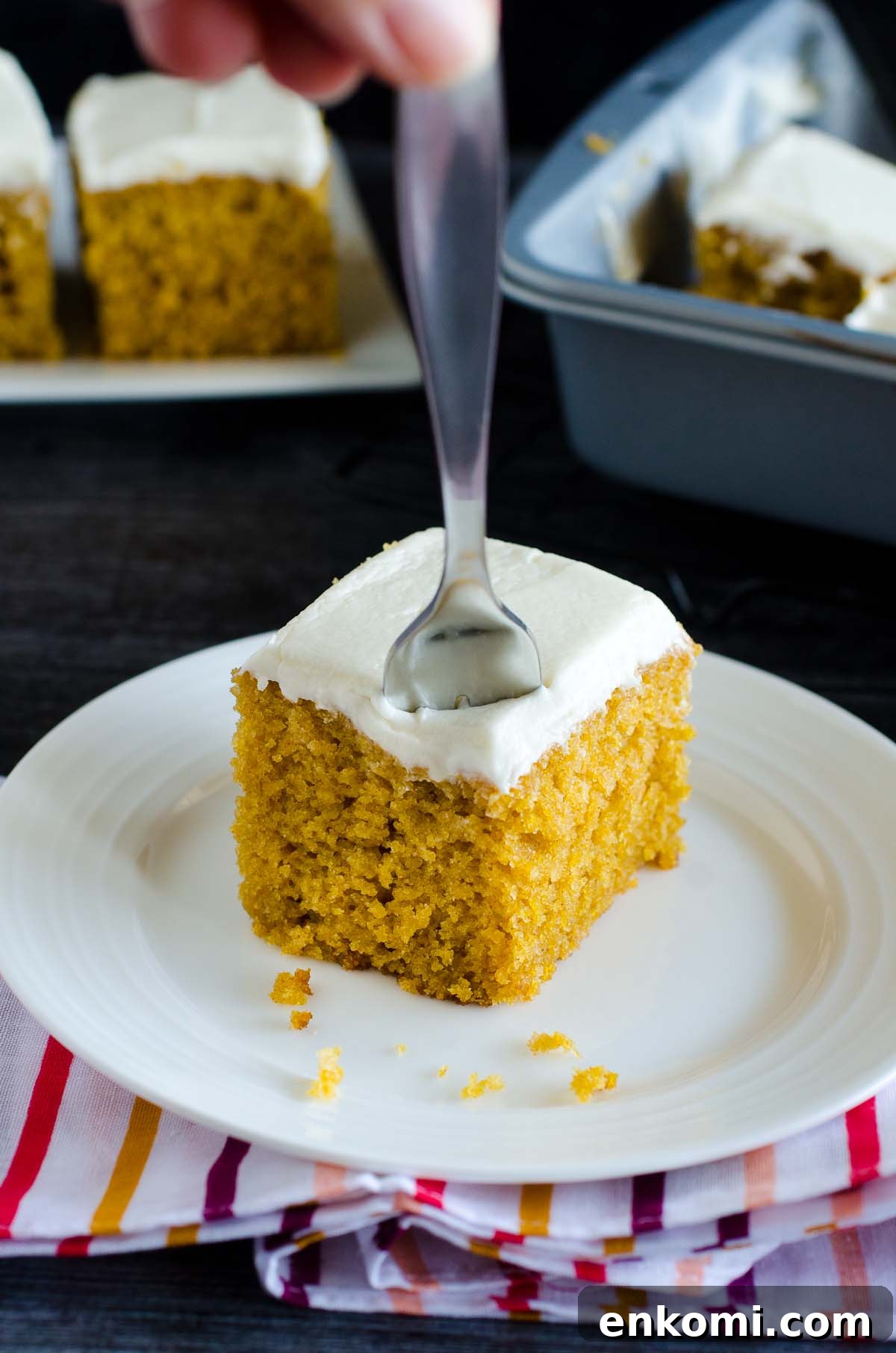 fork in pumpkin bar on plate