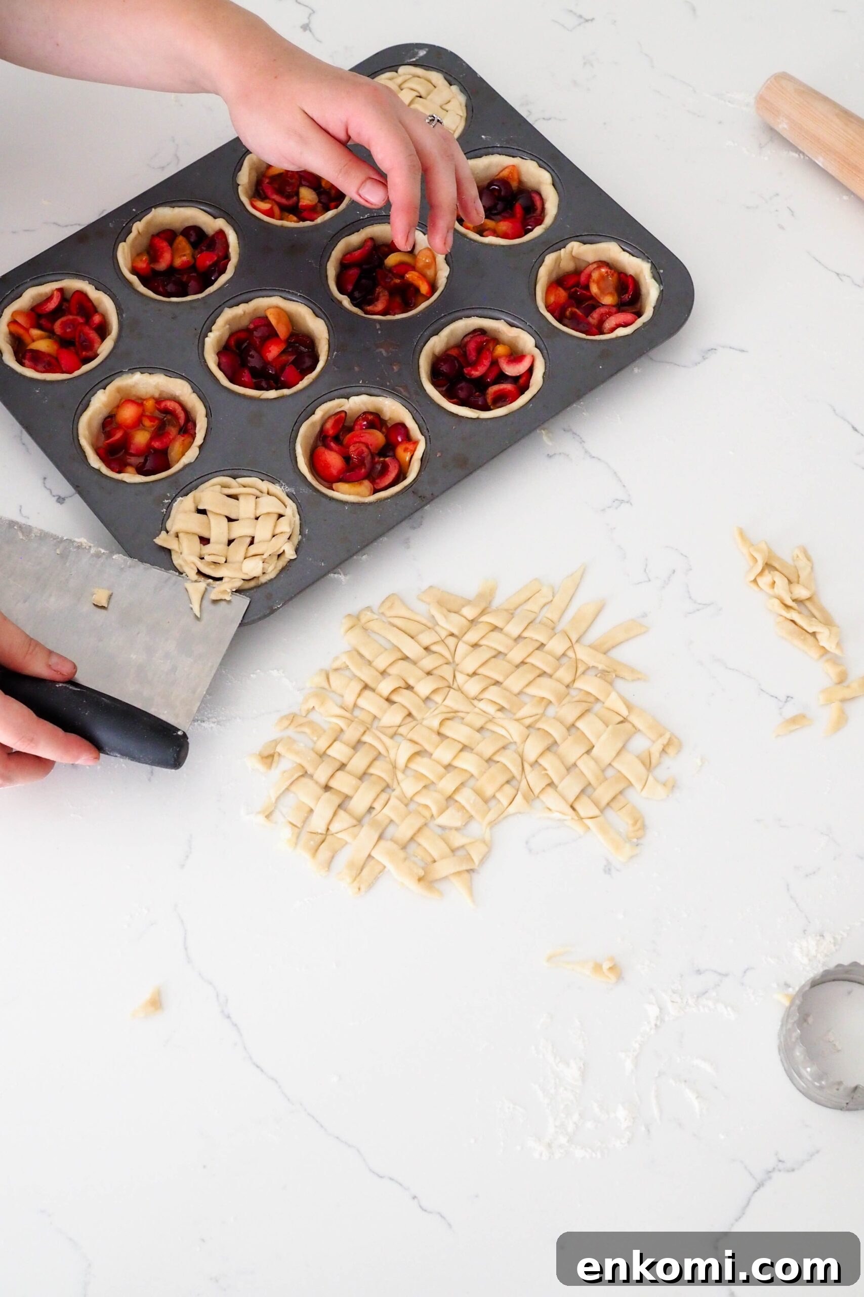 Mini Cherry Pies Recipe: Perfect Handheld Fruit Tarts 11 Placing Lattice