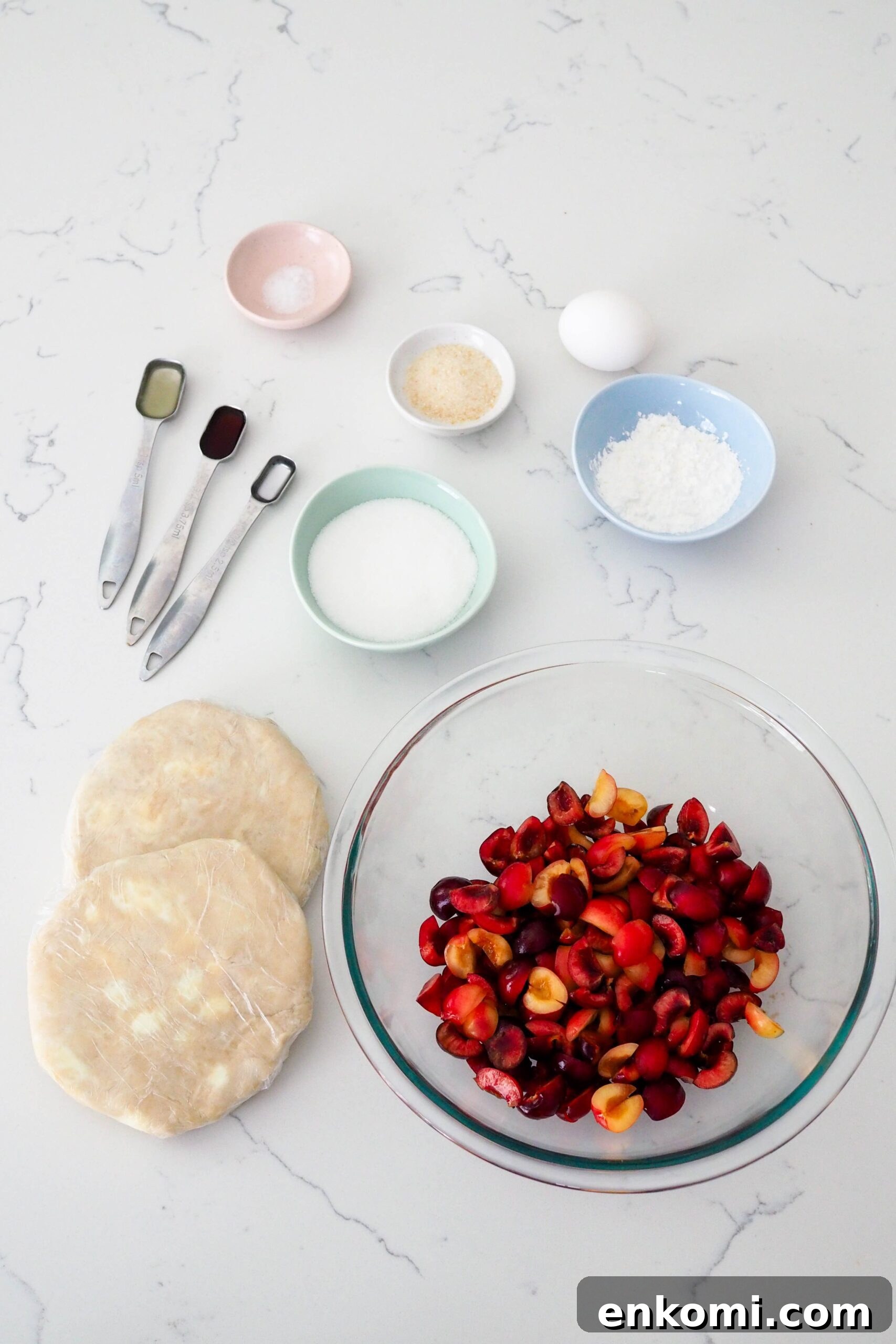 Mini Cherry Pies Recipe: Perfect Handheld Fruit Tarts 3 Ingredients for mini cherry pies laid out on a counter.