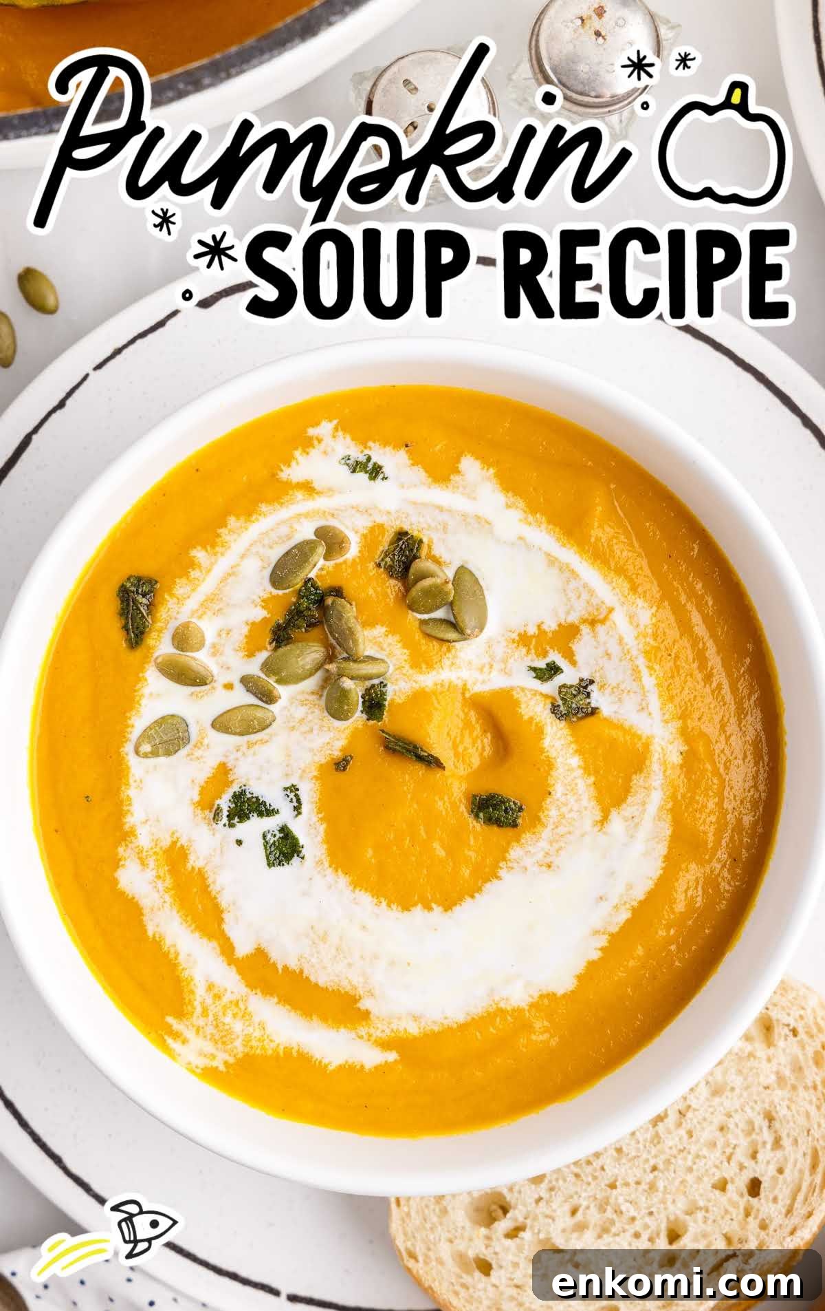 overhead shot of Pumpkin Soup in a bowl