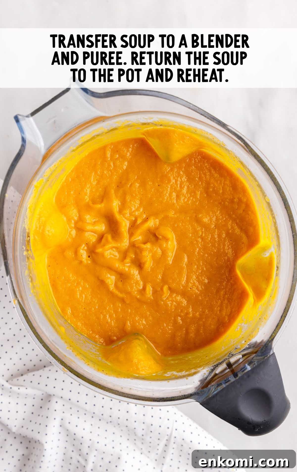 soup and puree transferred to a blender