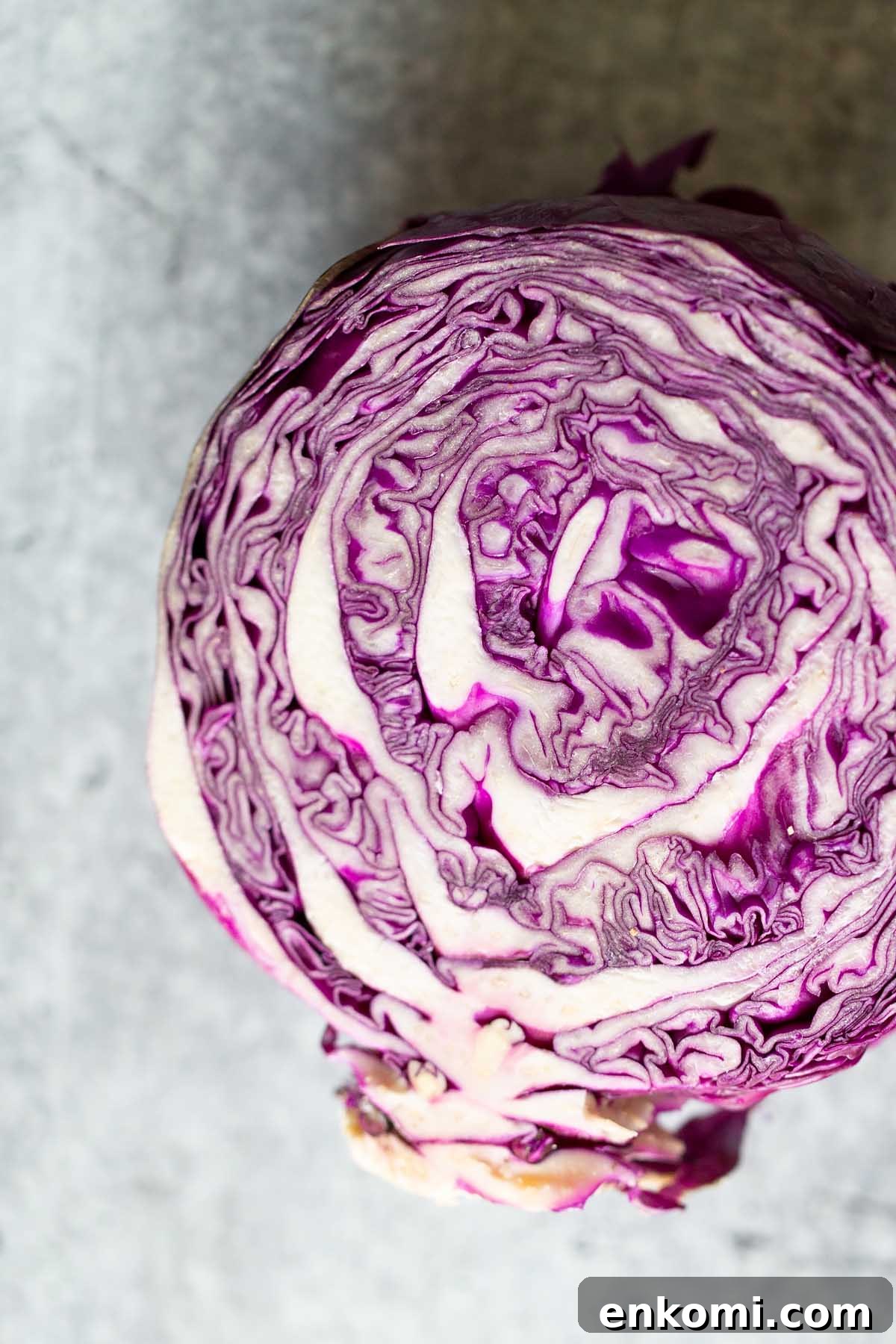 head of purple cabbage cut in half
