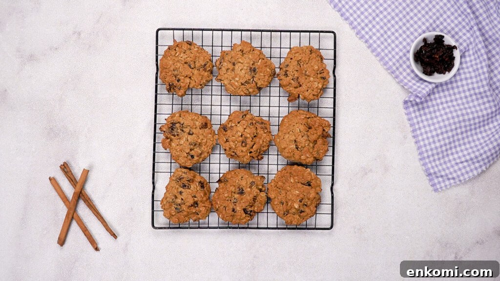 Baked cookies cooling on a wire rack.