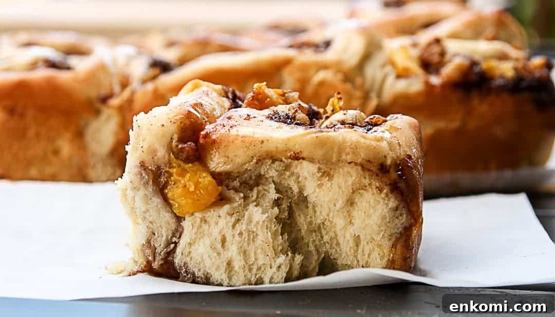 Peach Pecan Cinnamon Rolls with Sticky Glaze 2 Peach Pecan Cinnamon Buns