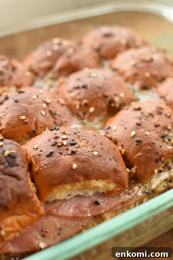 Cheesy Ham Sliders Recipe for Quick Party Sandwiches 3 Ham and Cheese Sliders with Hawaiian rolls | NoBiggie.net