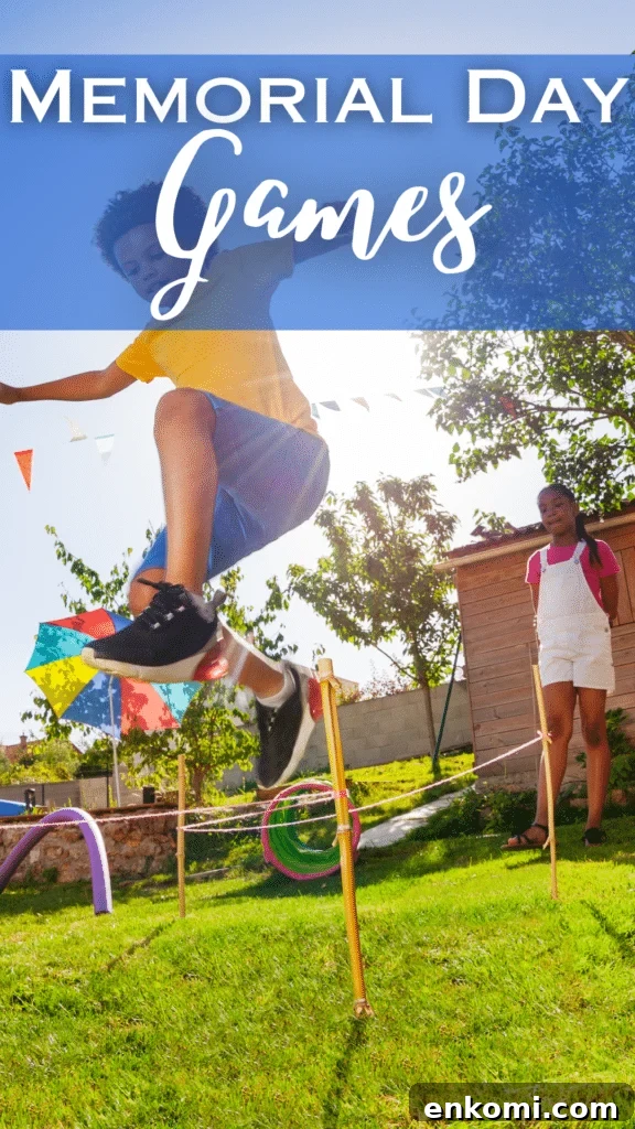 memorial day games obstacle course with text