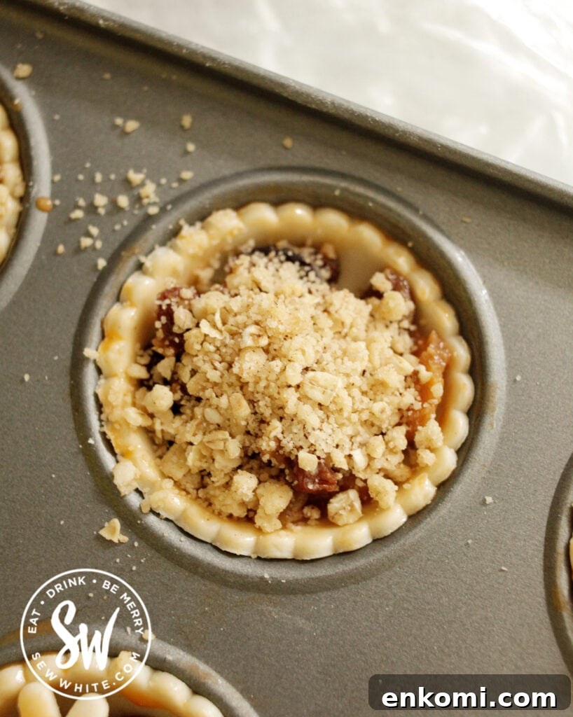 crumble topped mince pies ready for the oven
