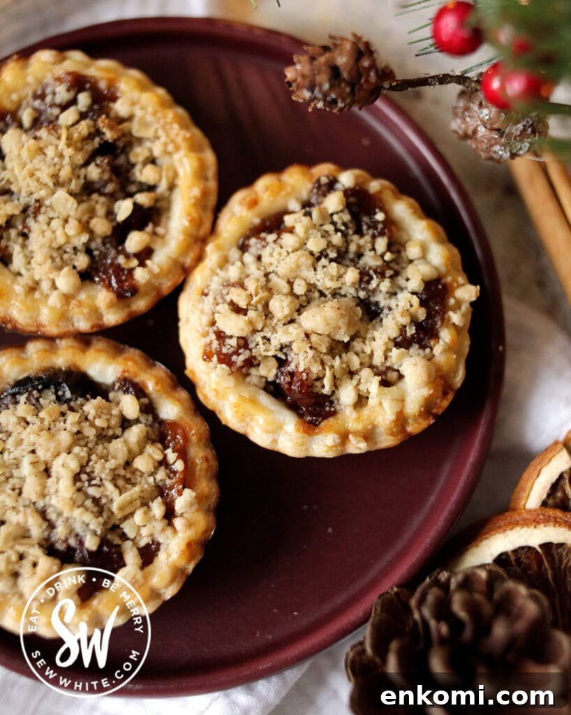 top view of crumble topped mince pies