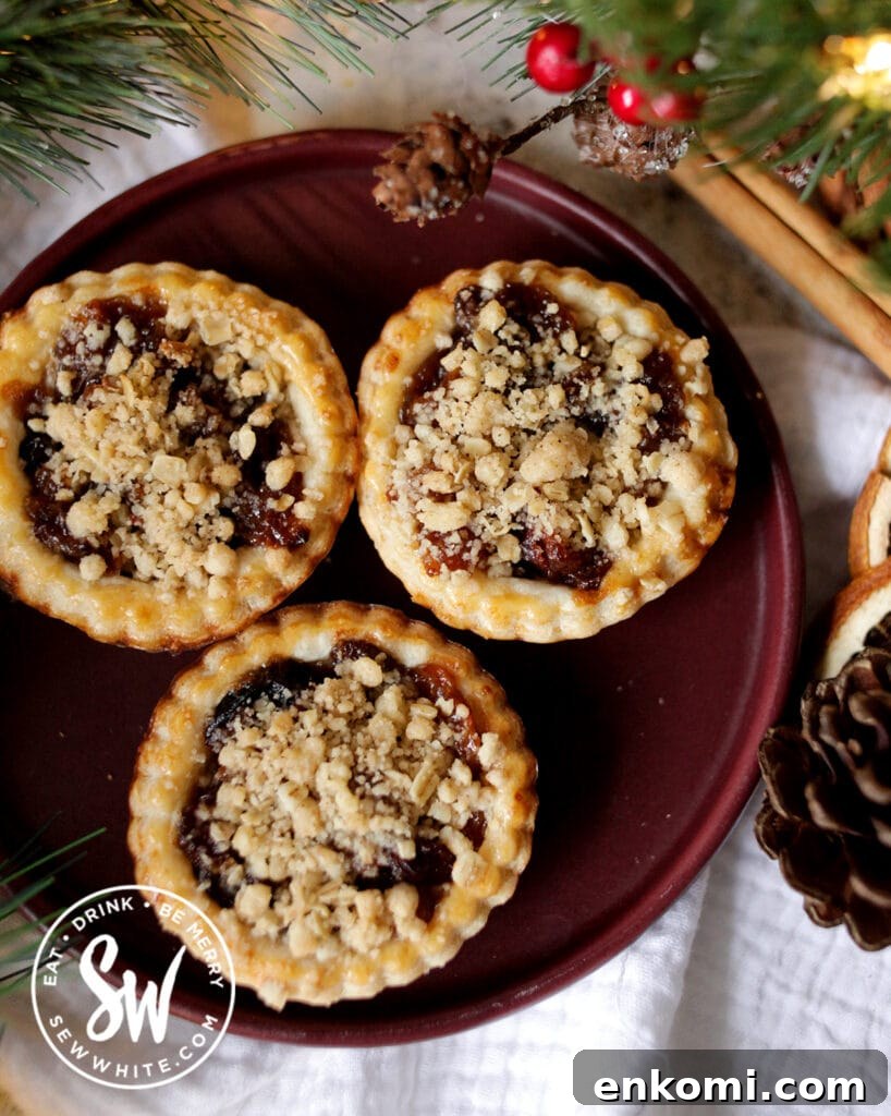 top view of crumble topped mince pies