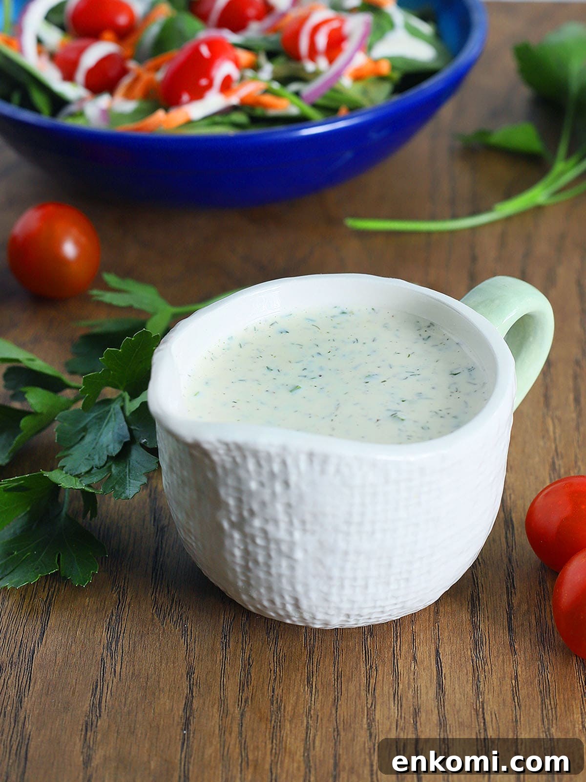 buttermilk ranch dressing in a white gravy boat