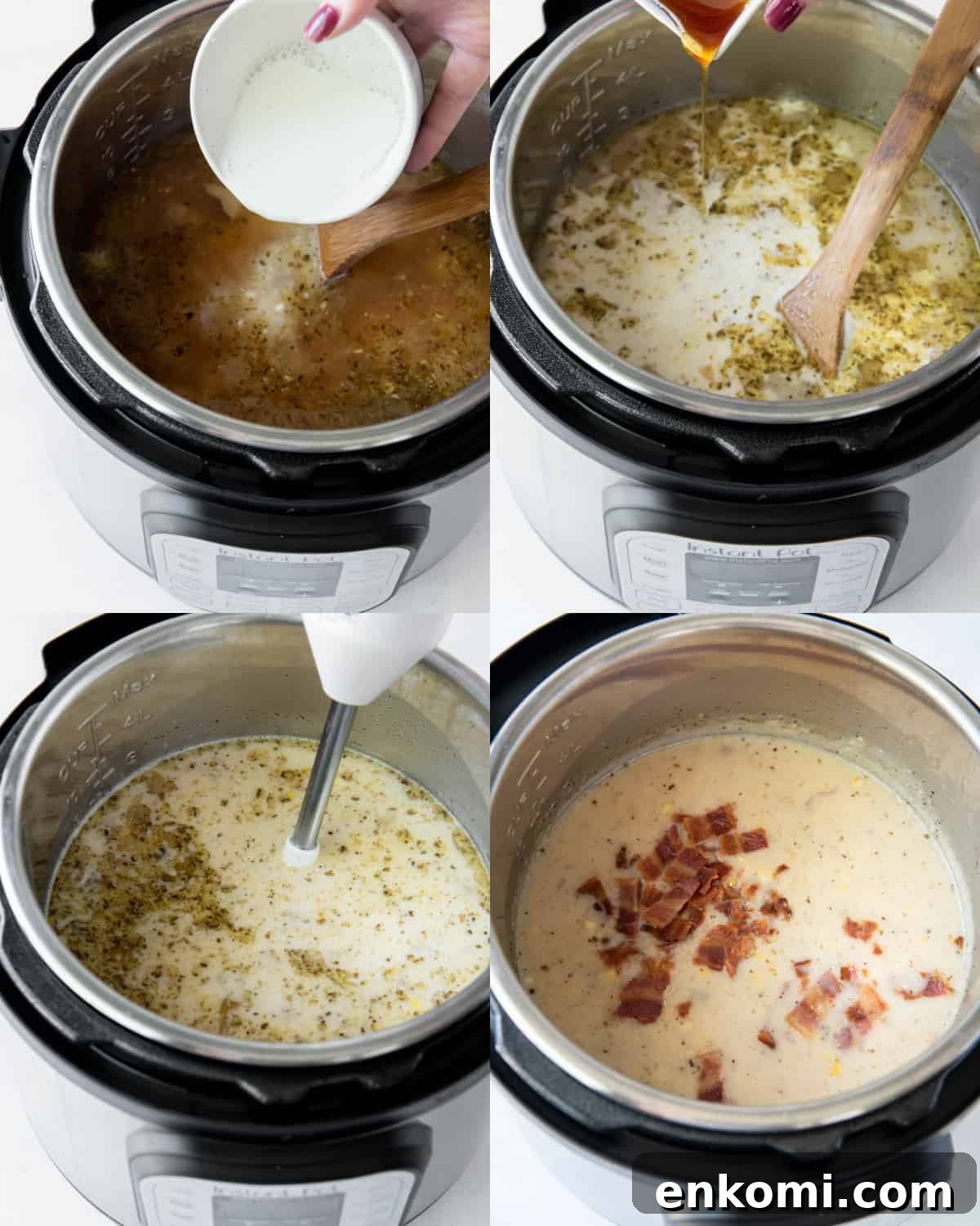 pureeing soup to make the chowder