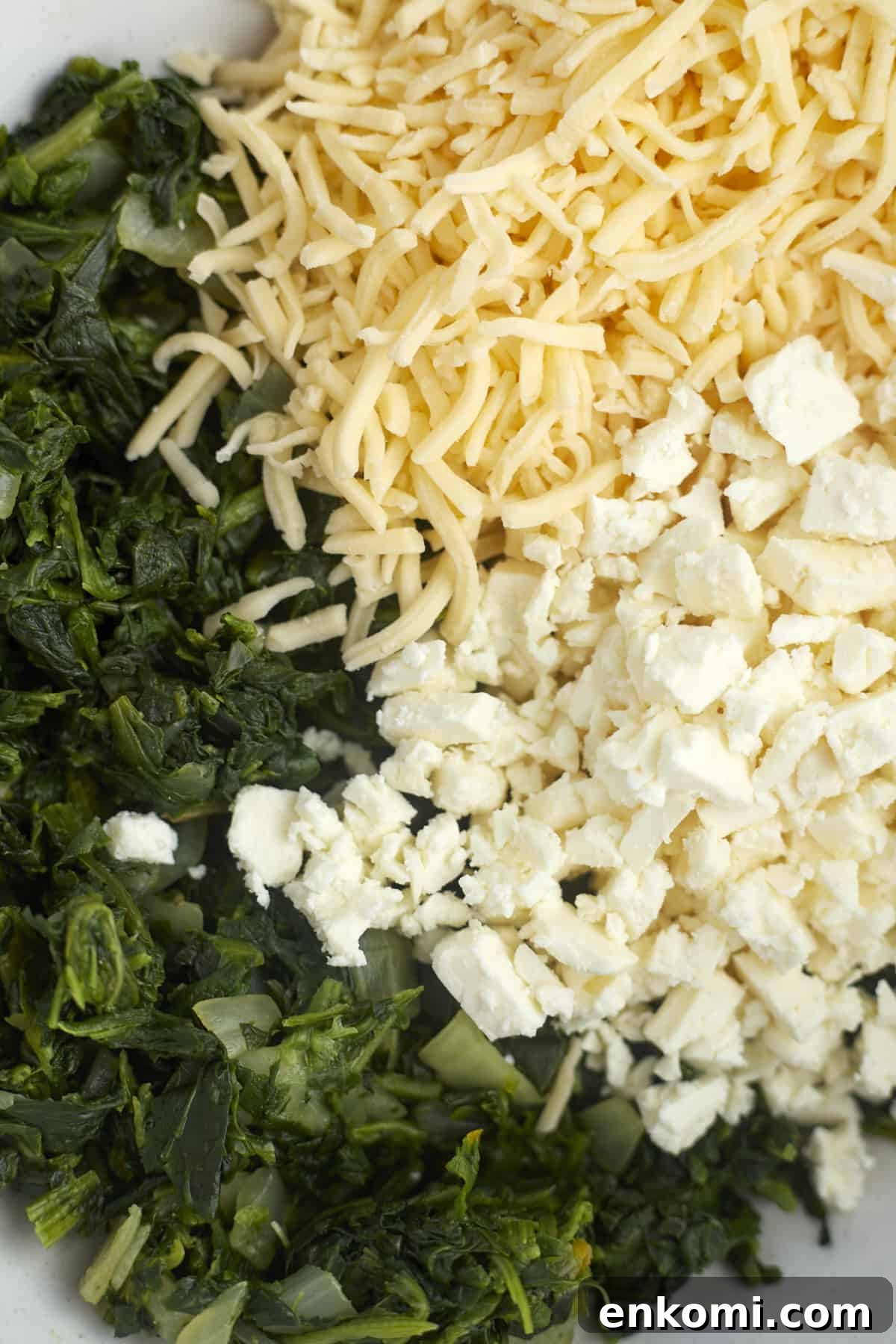 feta, mozzarella, and spinach.