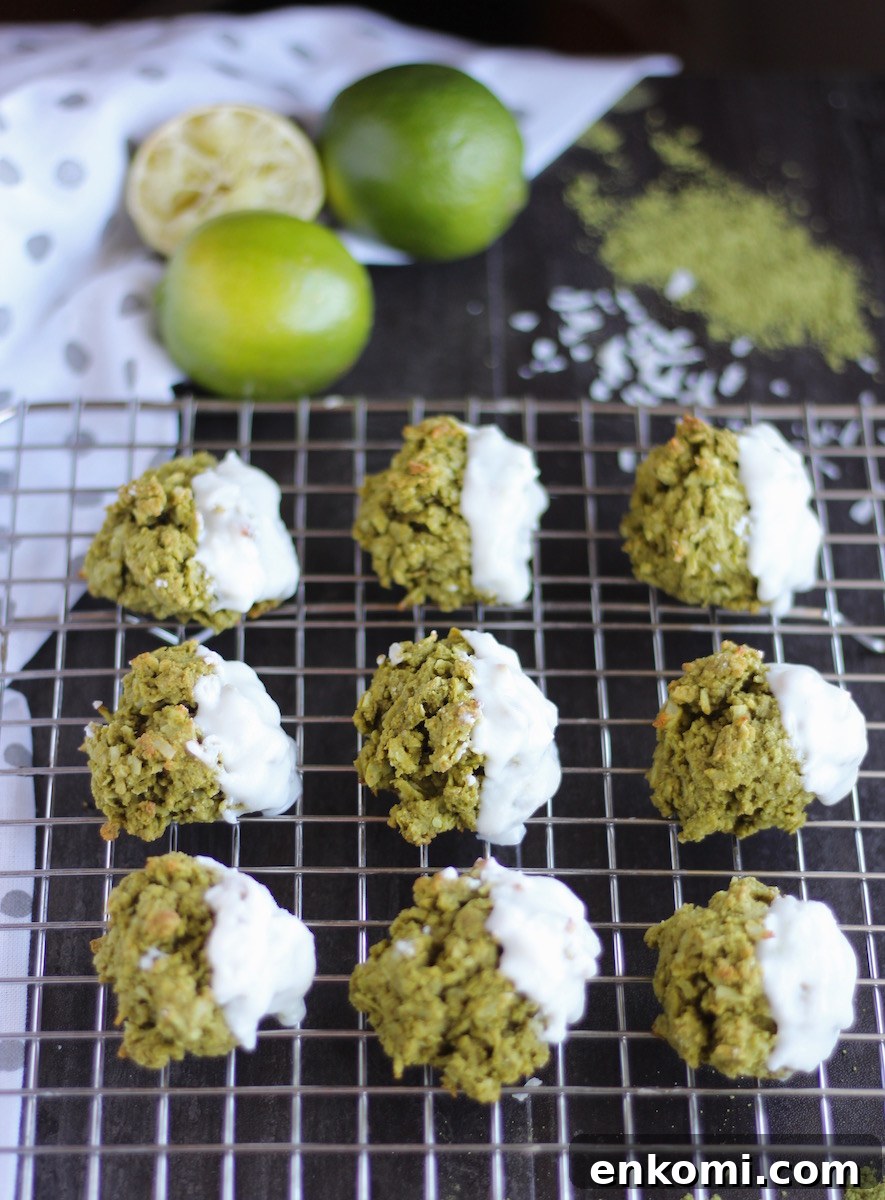 Paleo Matcha Lime Macaroons (AIP) - soft and chewy coconut macaroons are flavored with matcha green tea and slathered in a coconut butter glaze! | fedandfulfilled.com