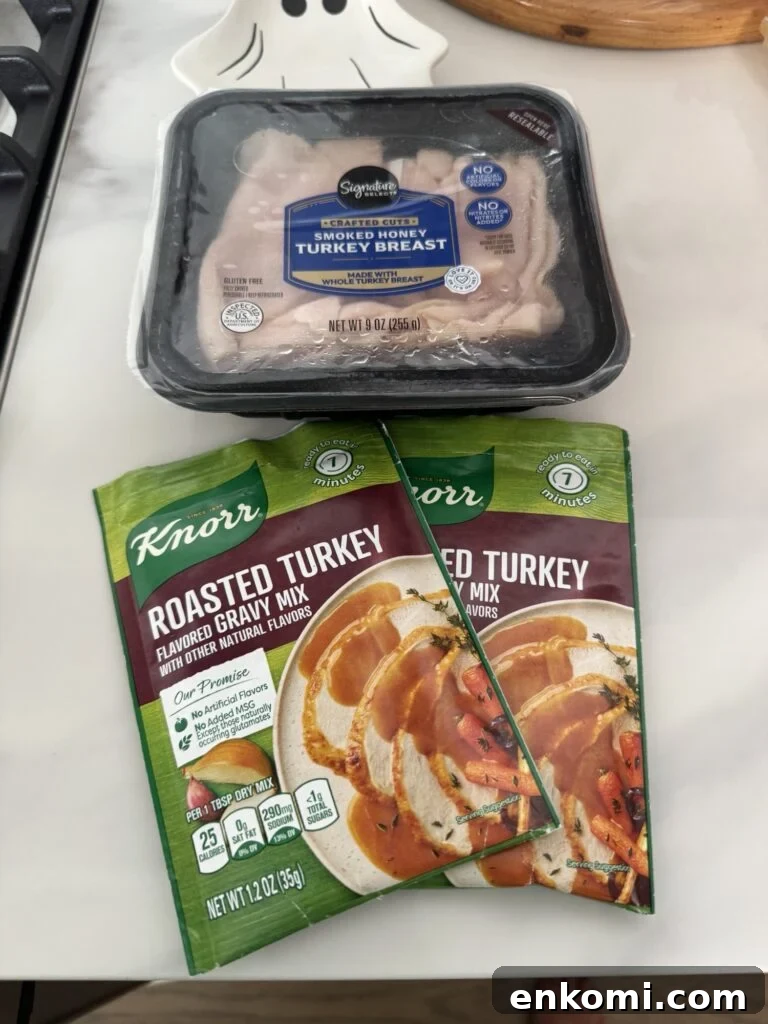 Thanksgiving Stuffed Potatoes Recipe: Flavorful Holiday Side Dish 8 A package of deli turkey and two packets of roasted turkey gravy