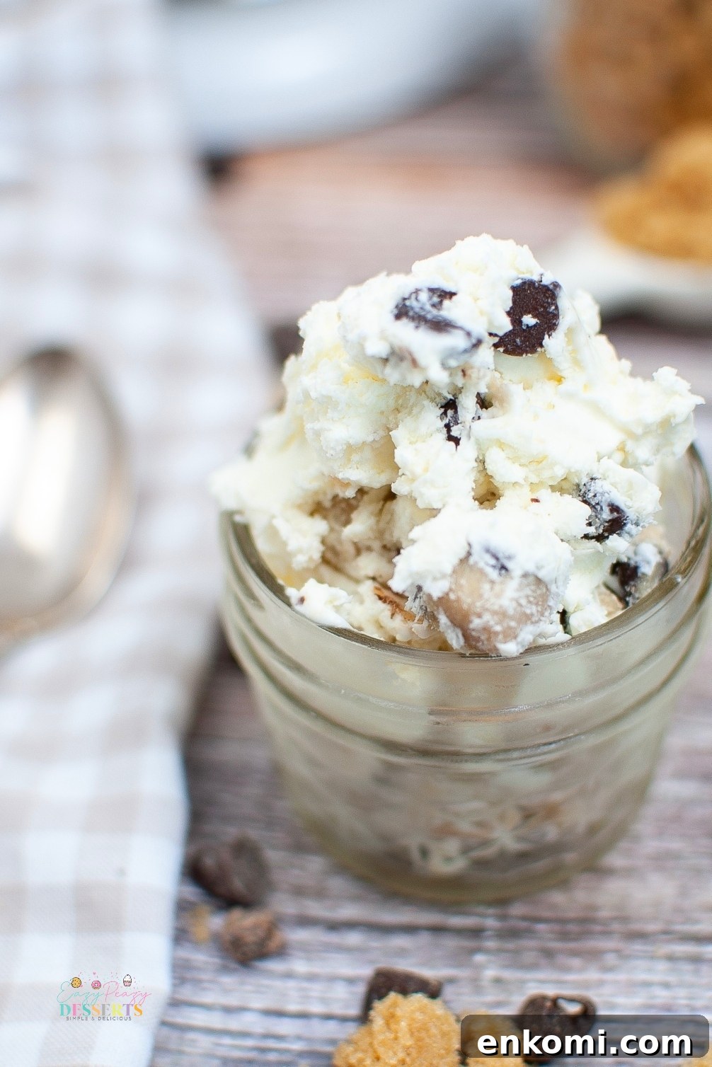 Over head image of chocolate cookie dough ice cream