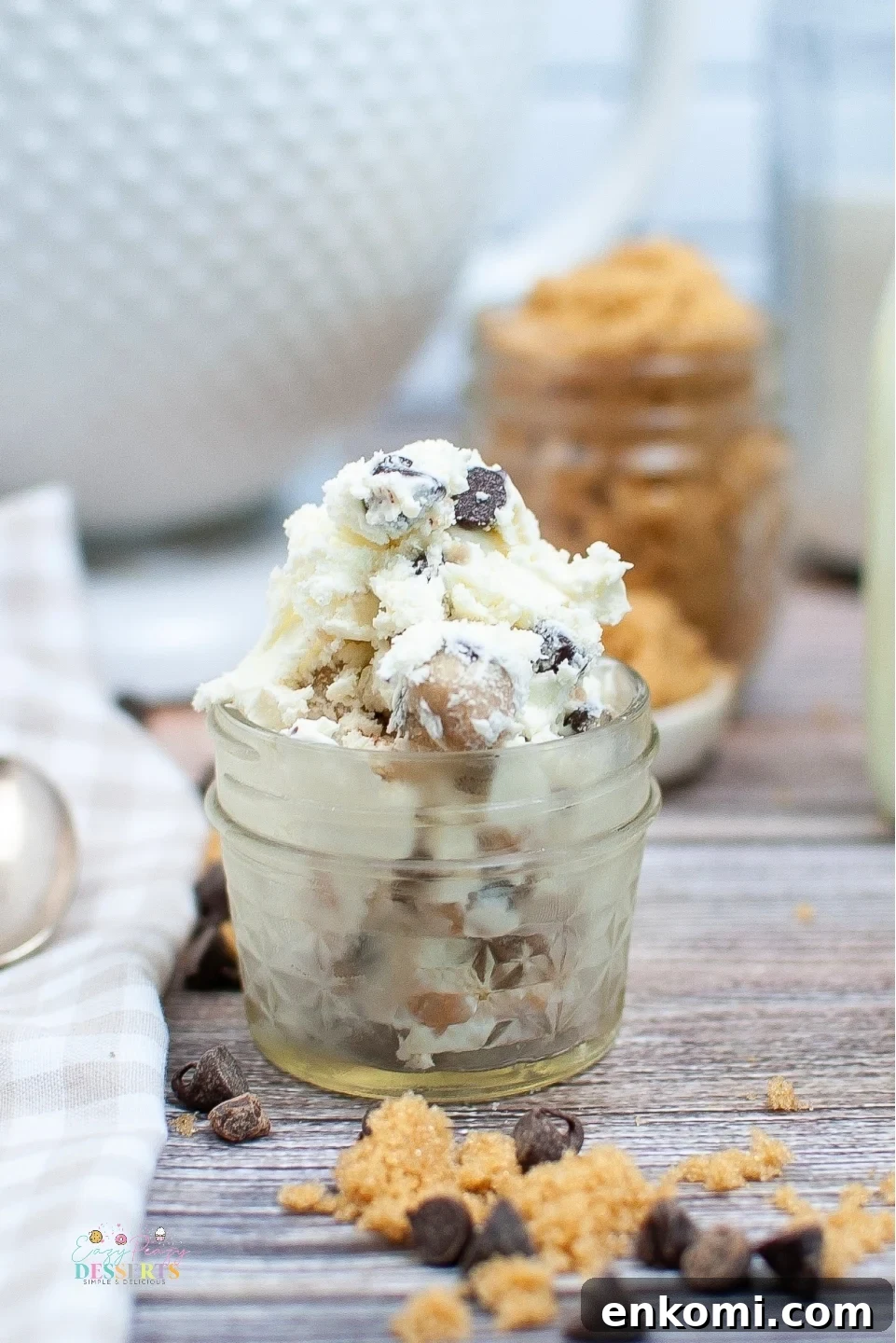 Homemade cookie dough ice cream in a jar