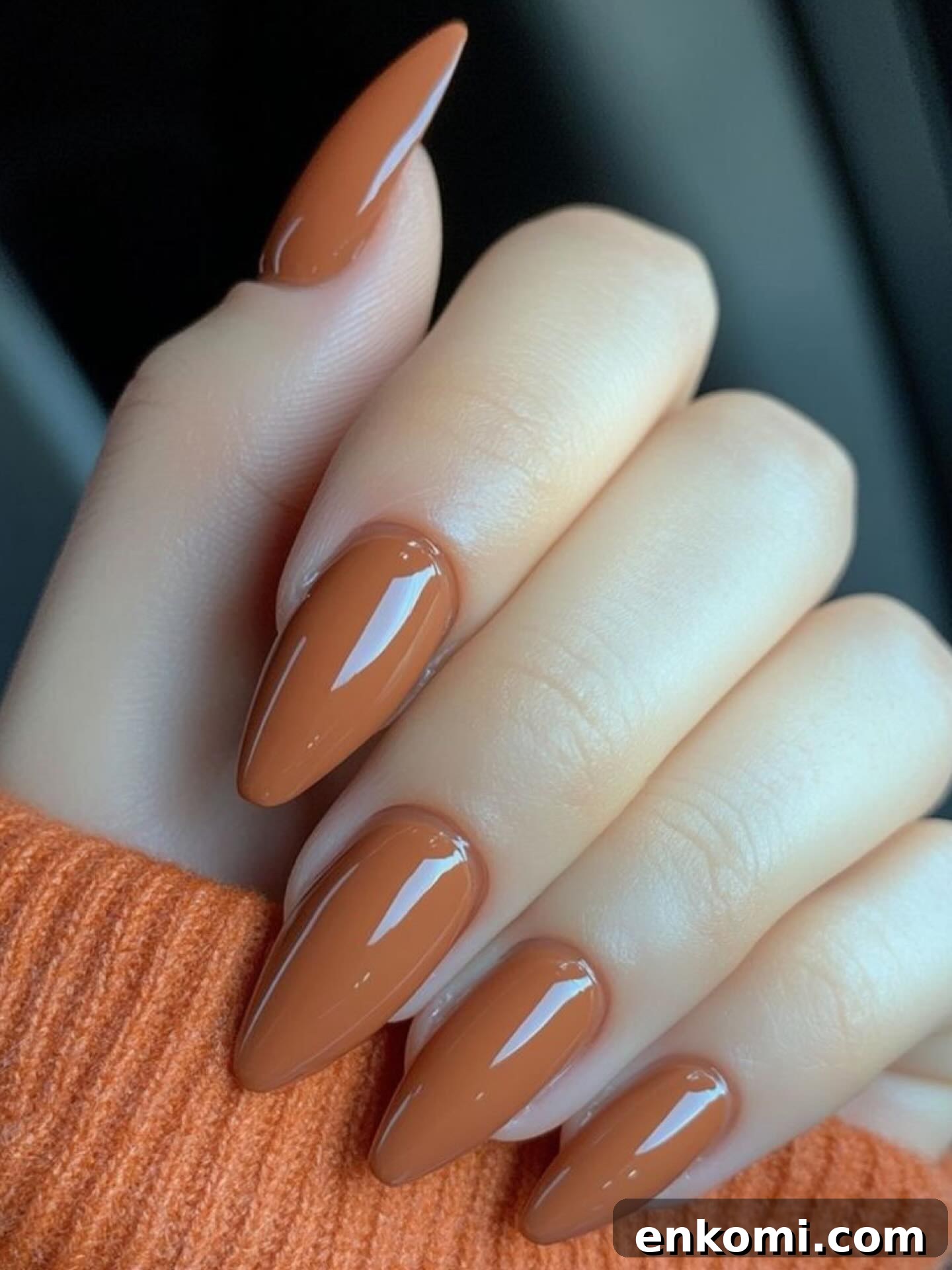21 Elegant Almond Thanksgiving Nail Designs You’ll Love 14 12. Cozy Burnt Orange Nails