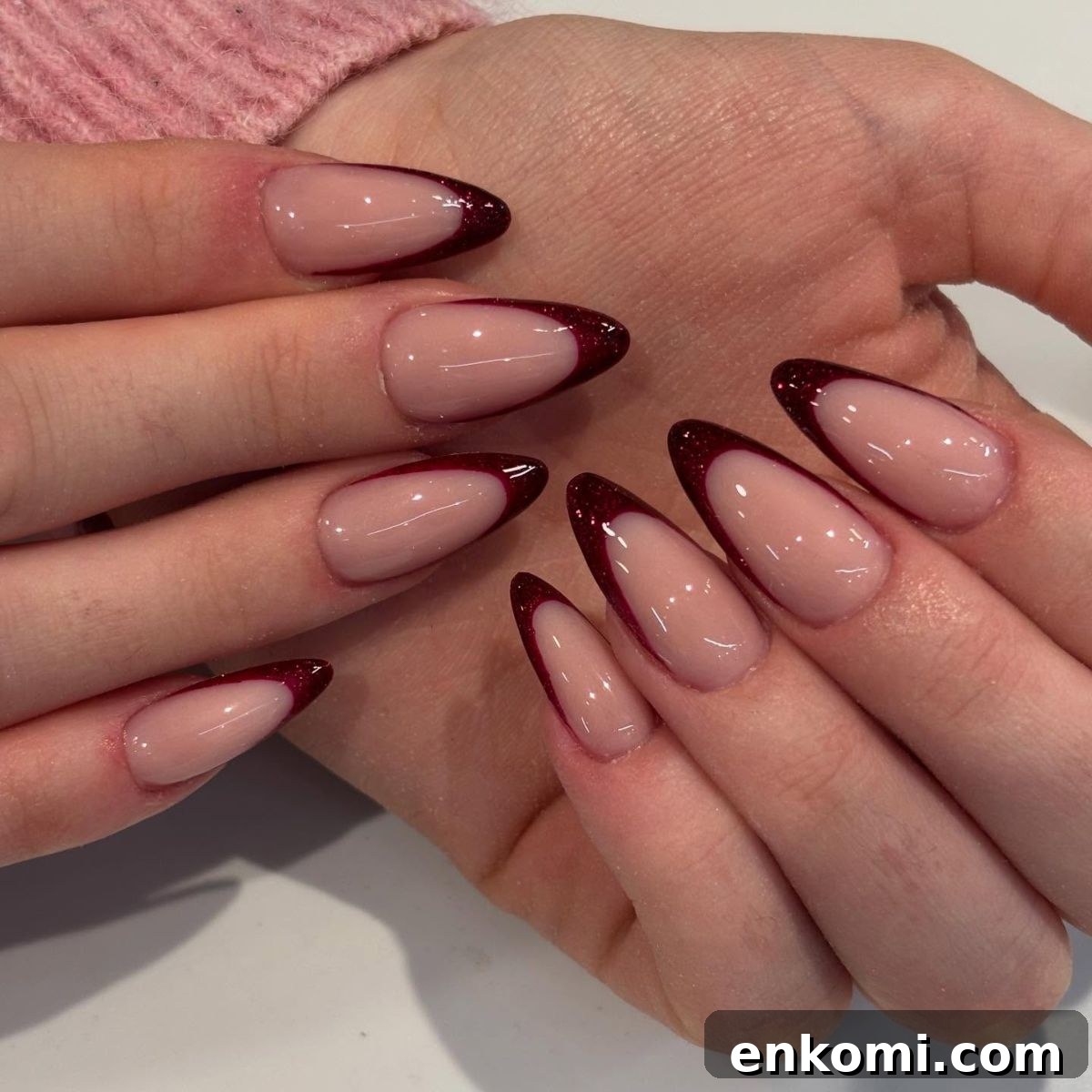 21 Elegant Almond Thanksgiving Nail Designs You’ll Love 16 14. Glittery Red Tips