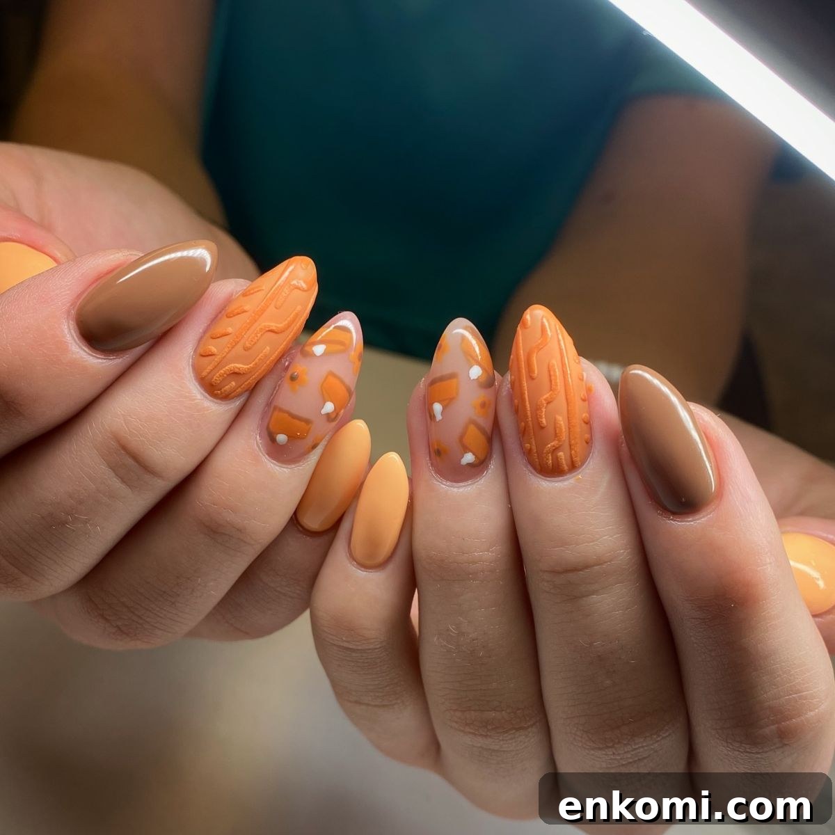 21 Elegant Almond Thanksgiving Nail Designs You’ll Love 8 6. Delicious Pie Manicure