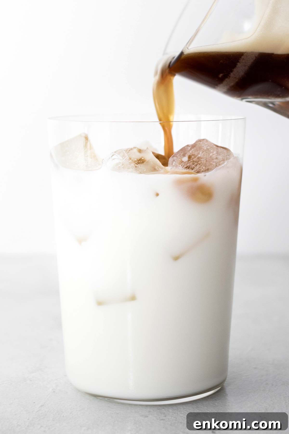 Espresso shots poured on ice, milk, and vanilla syrup. 