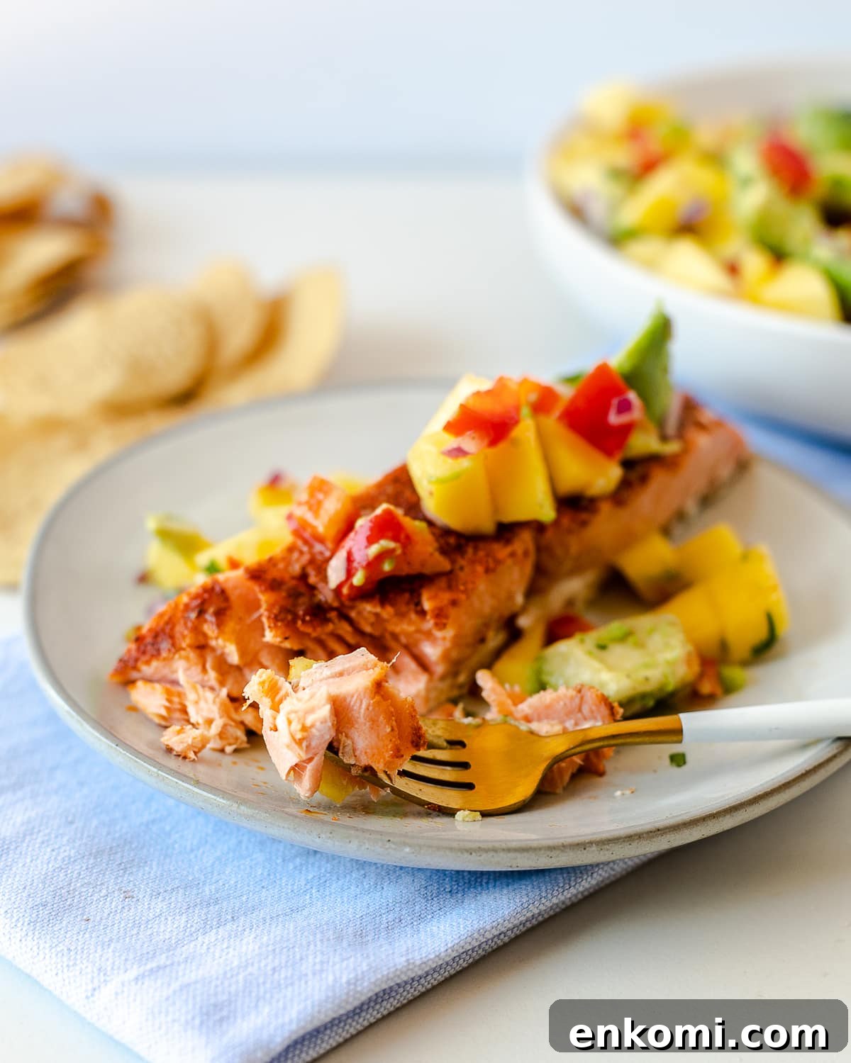 salmon with mango avocado salsa