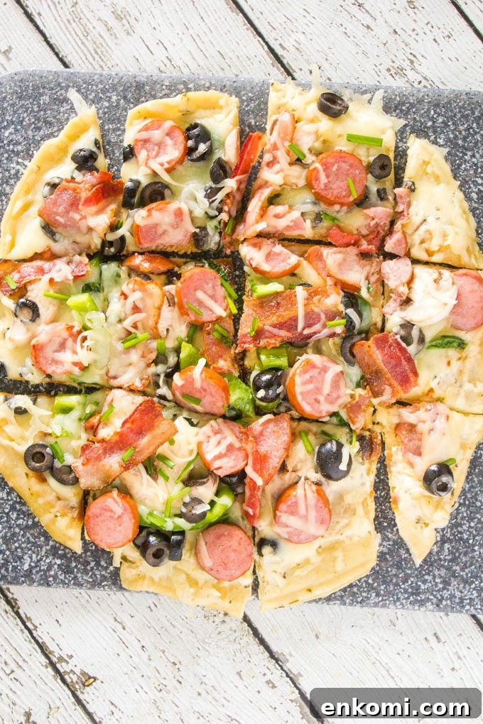 Loaded White Pesto Pizza in a Cast Iron Skillet: Crispy & Cheesy 8 Loaded Skillet White Pesto Pizza #SundaySupper