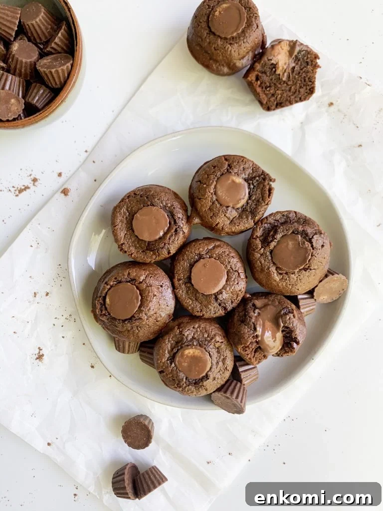 a plate of peanut butter brownie bites on a white background