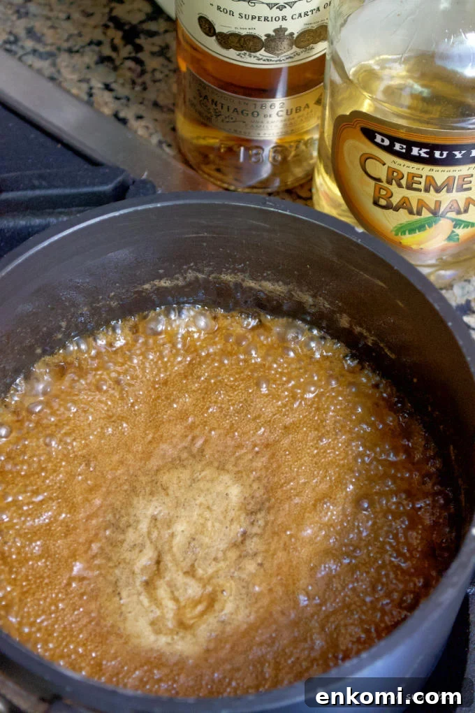 caramel mixture cooking in a saucepan