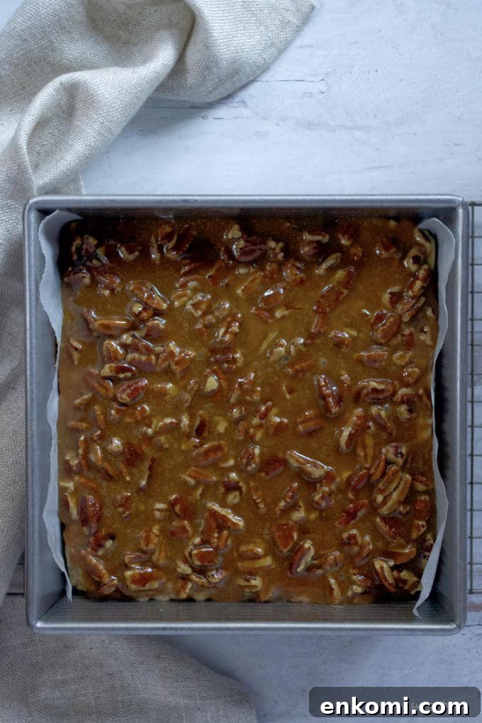 unbaked banana pecan bars in a baking pan