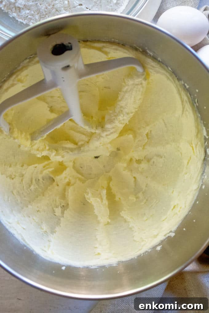 creamed butter and sugar in a mixing bowl