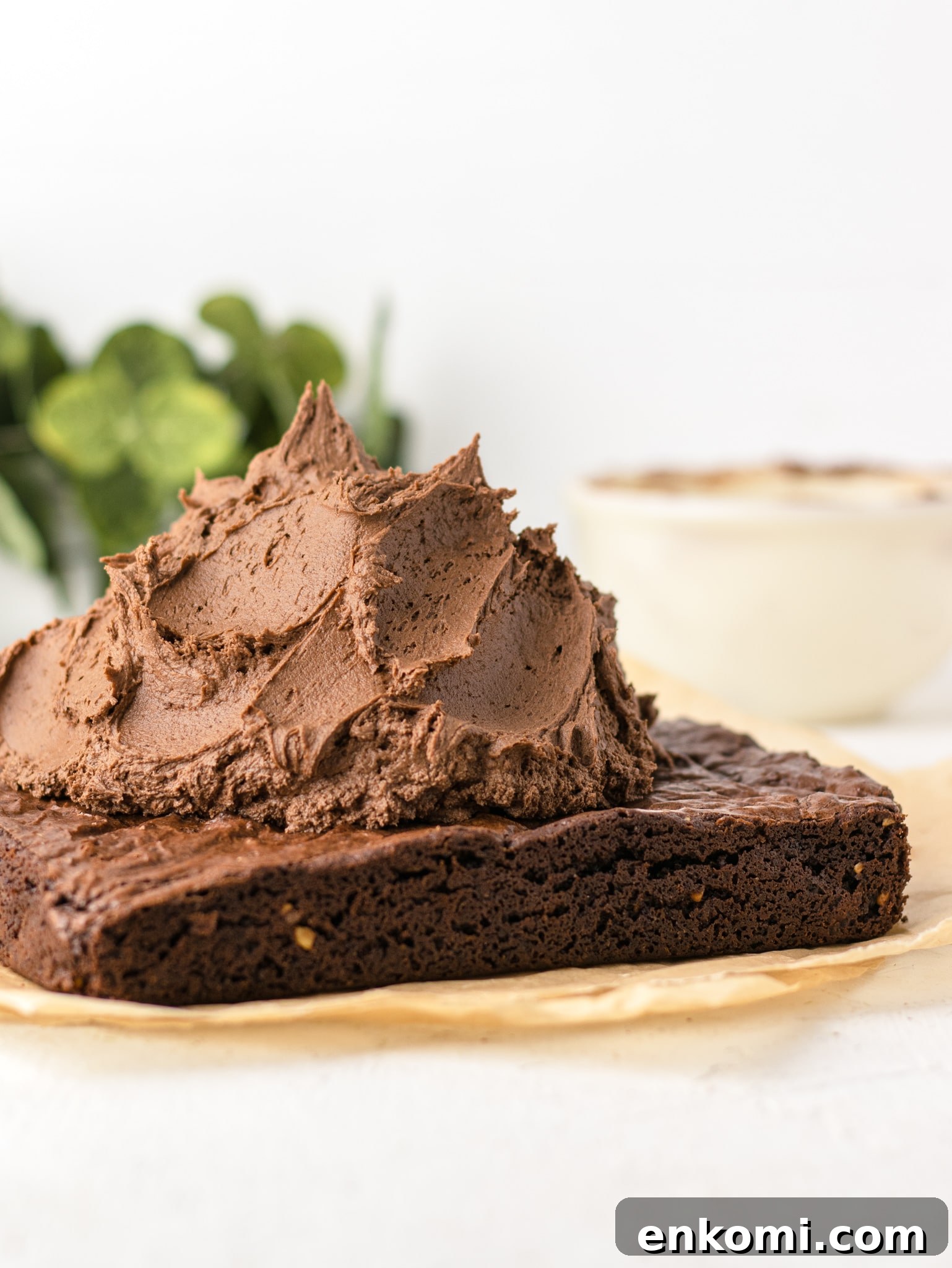 Cloud of Fluffy Hazelnut Frosting on top of the baked brownie.