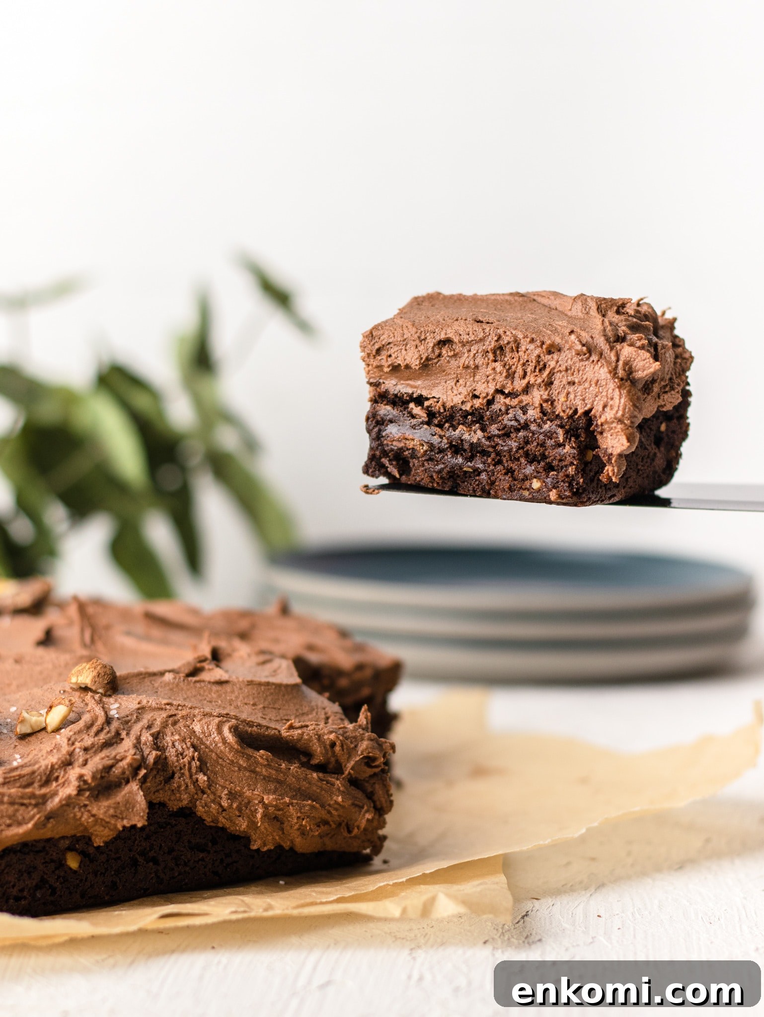 Slicing and serving the Ferrero Rocher Brownies