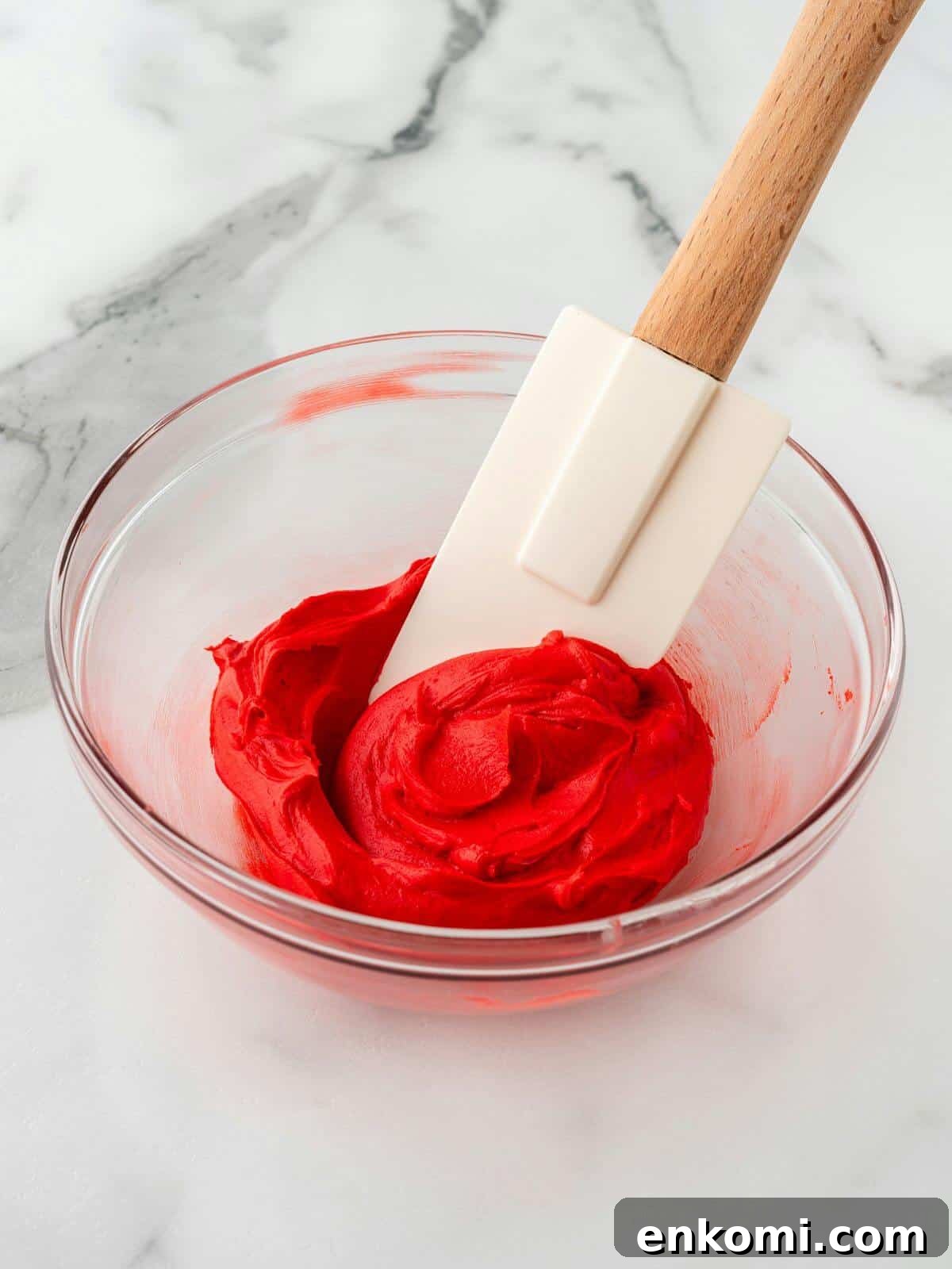 Baseball-Themed Sugar Cookies: Recipes and Decorating Tips 12 bowl of red icing being mixed with rubber spatula
