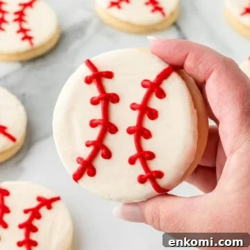 Baseball-Themed Sugar Cookies: Recipes and Decorating Tips 19 upclose shot of baseball sugar cookie