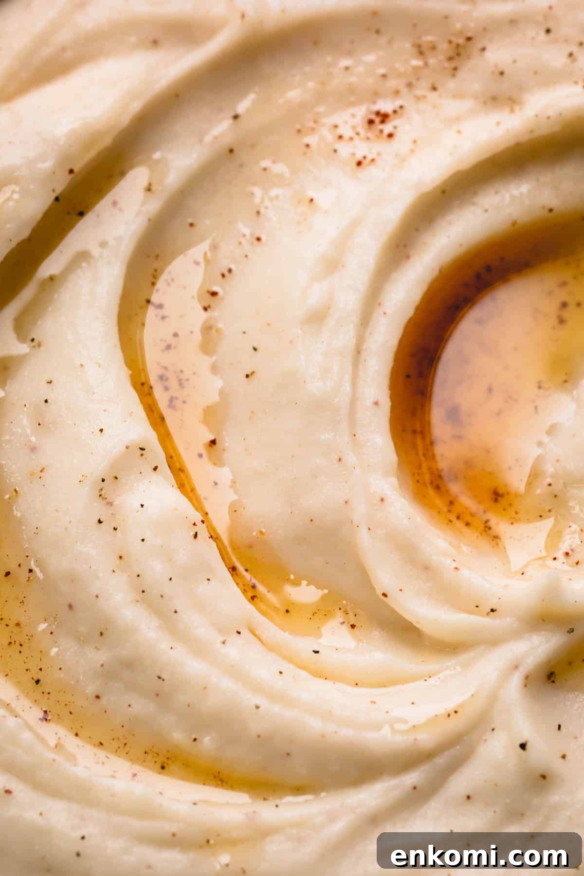 Close up image of creamy brown butter mashed potatoes.