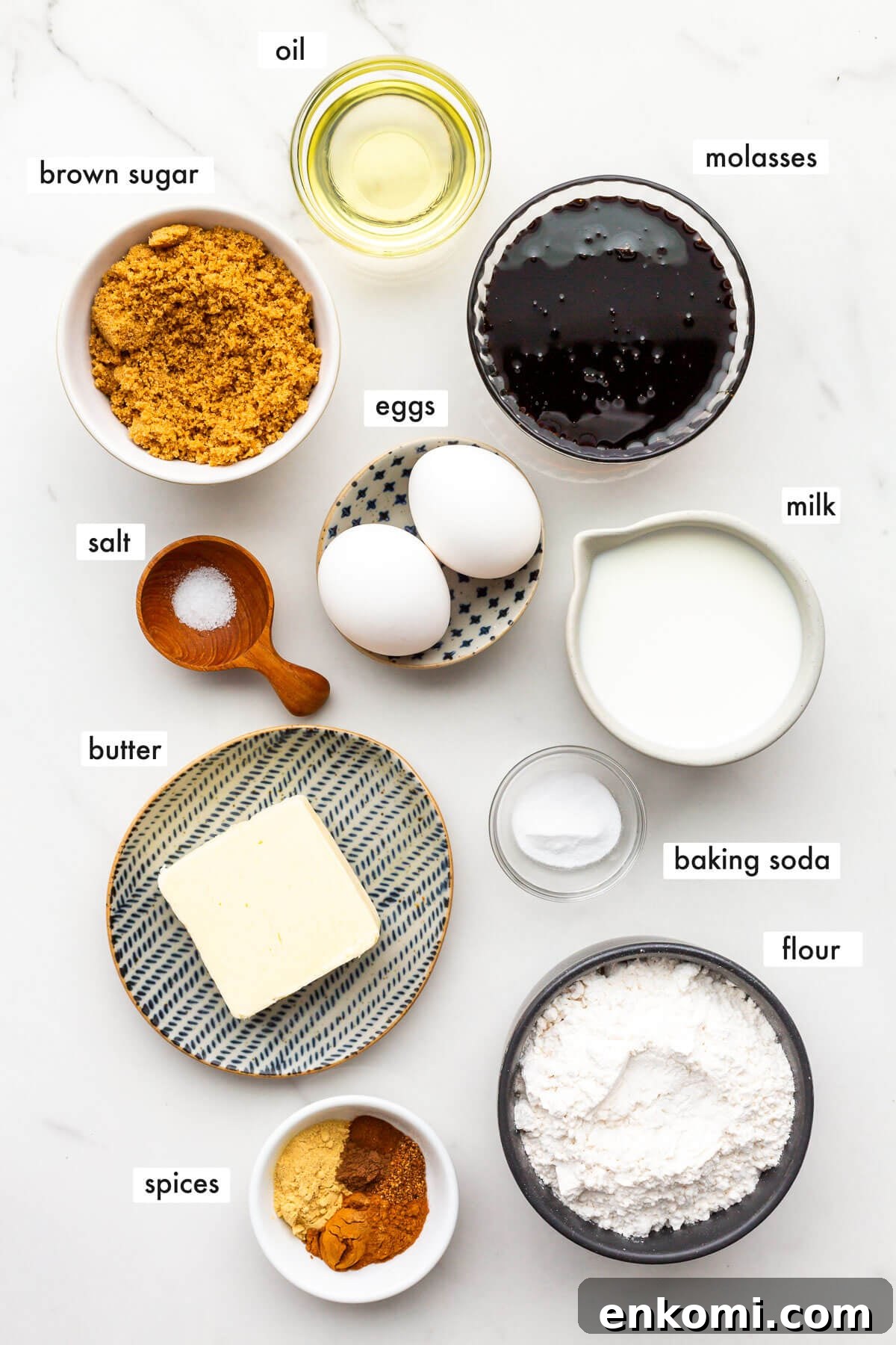 Ingredients to make a gingerbread cake measured out.