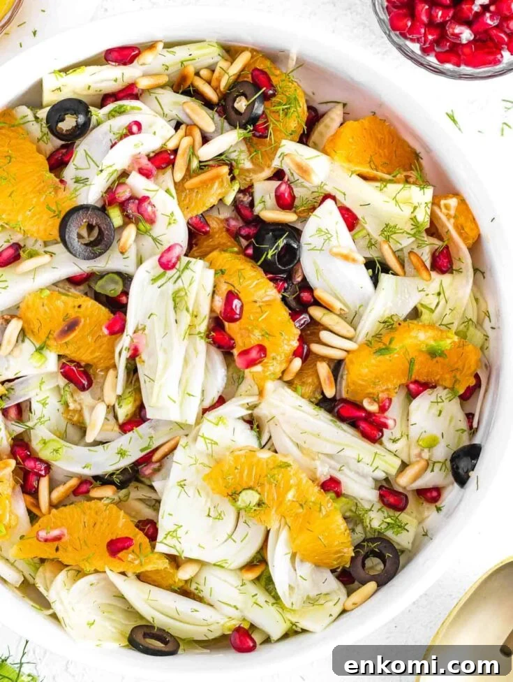 fennel orange salad in a white bowl
