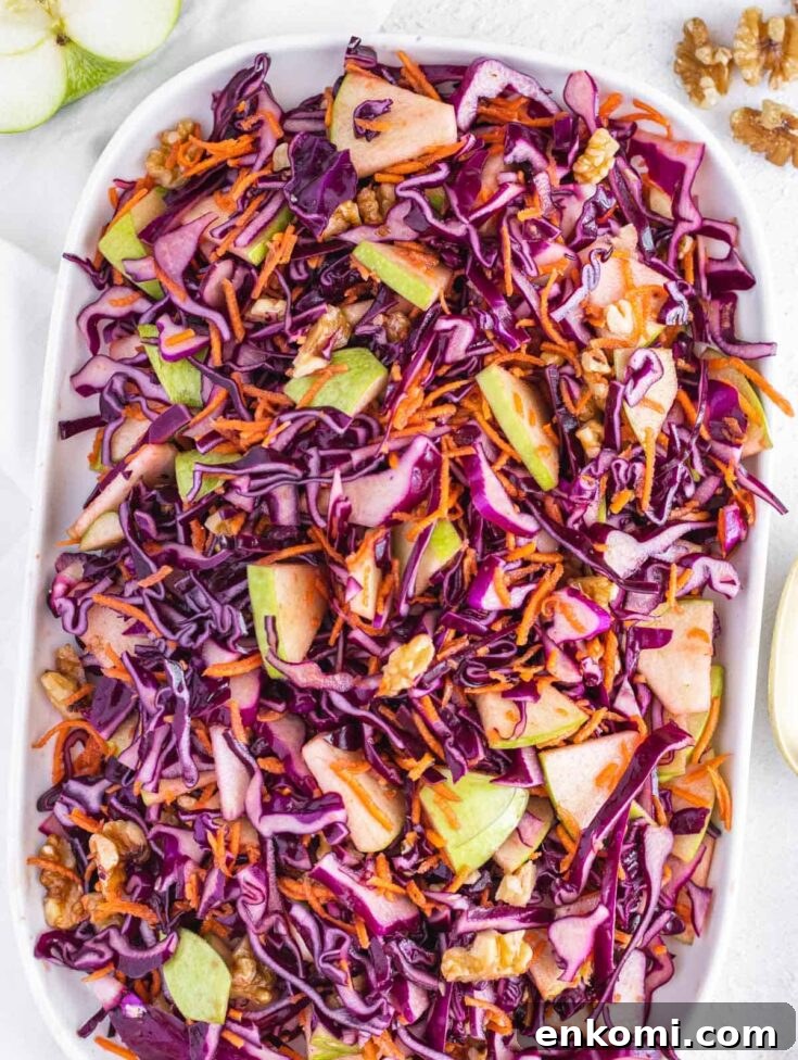red cabbage slaw on a white platter