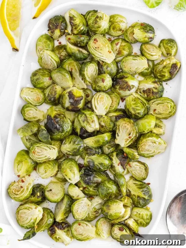 Roasted brussels sprouts on a platter