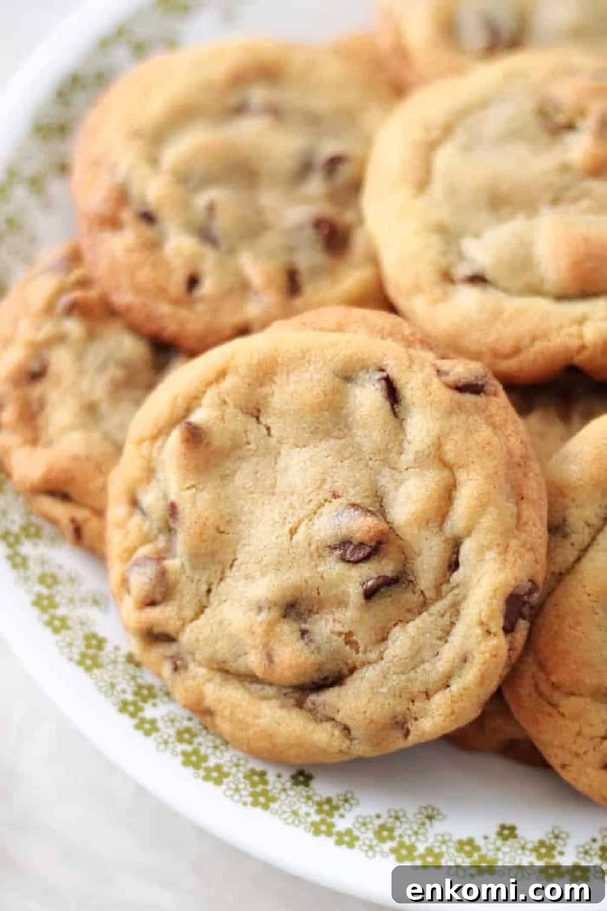 Plate of chocolate chip cookies.