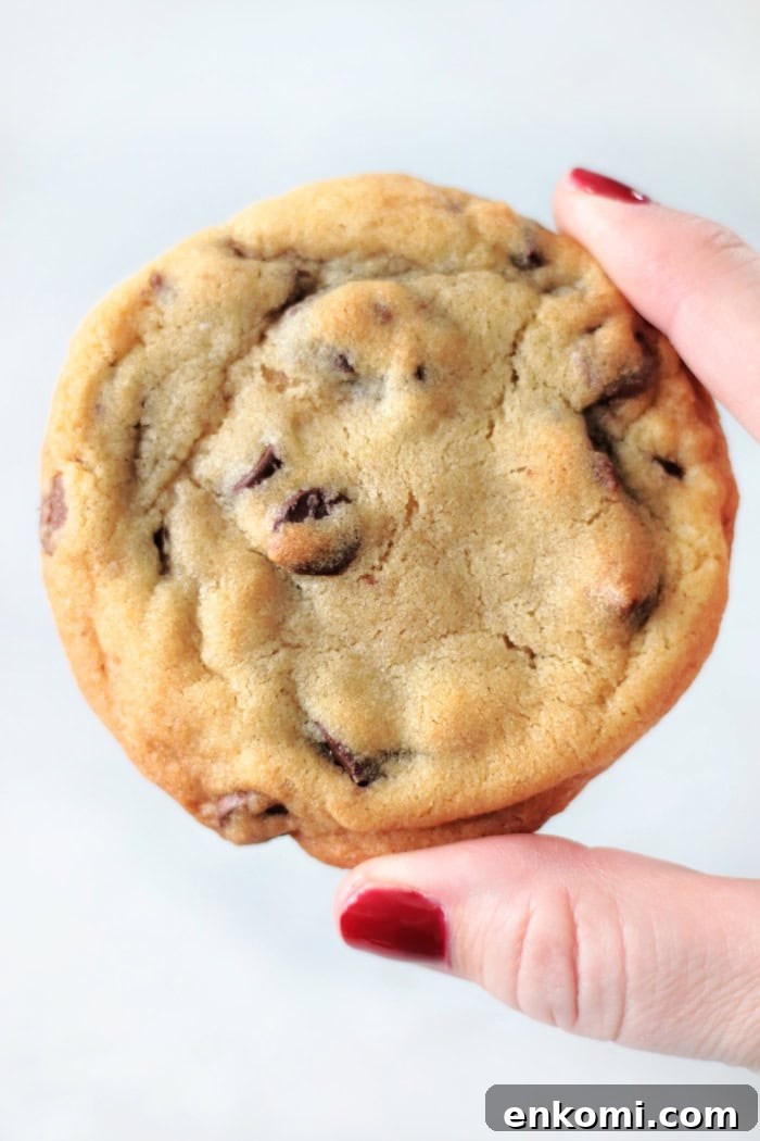 hand holding chewy toll house cookie