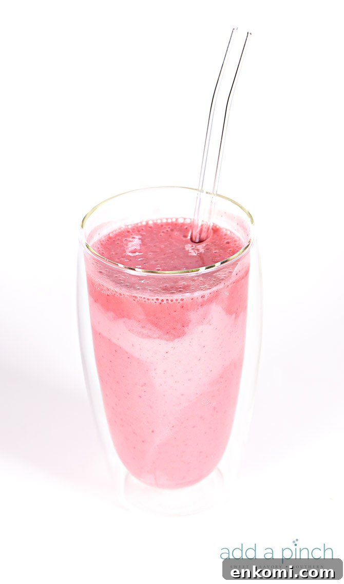 Creamy Strawberry Banana Smoothie Recipe for a Refreshing Start 2 Strawberry Banana Smoothie Recipe - This Strawberry Banana Smoothie Recipe is a classic smoothie recipe perfect for a quick and easy breakfast or snack! // addapinch.com