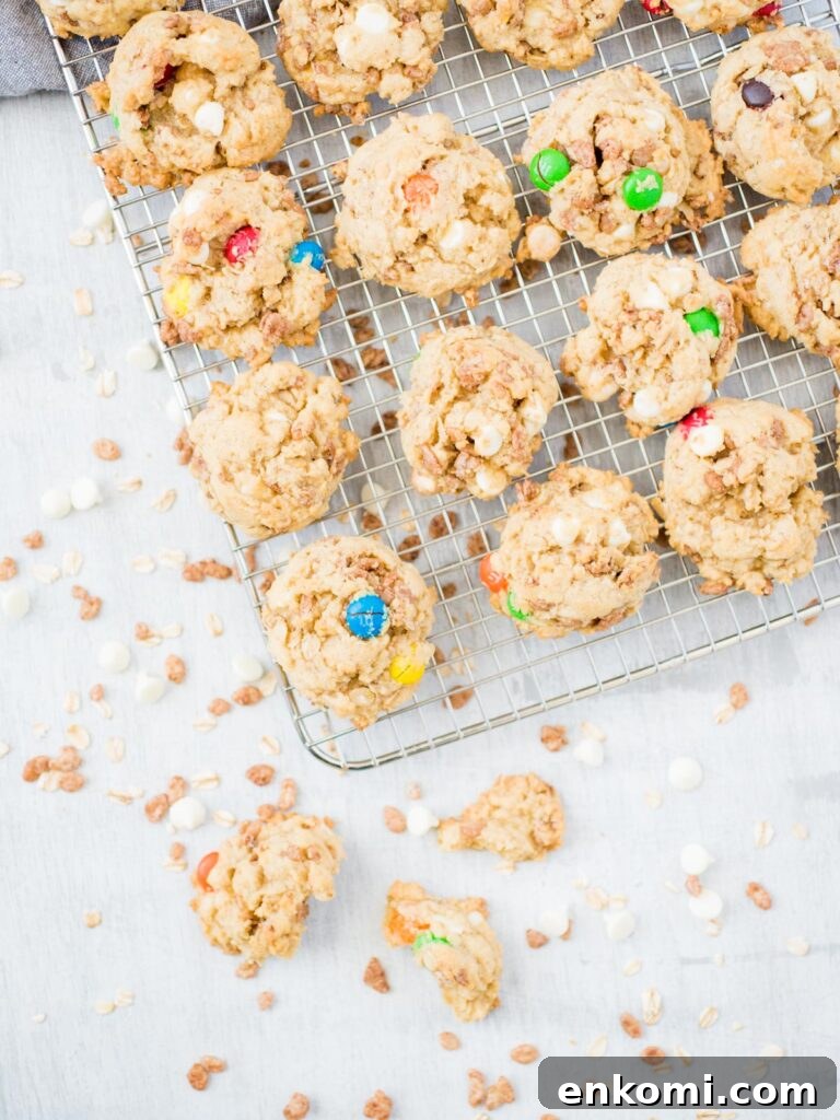 Chewy Chocolate Rice Krispie Cookie Recipe 2 Chocolate Rice Krispies Cookies cookies on a cooling rack