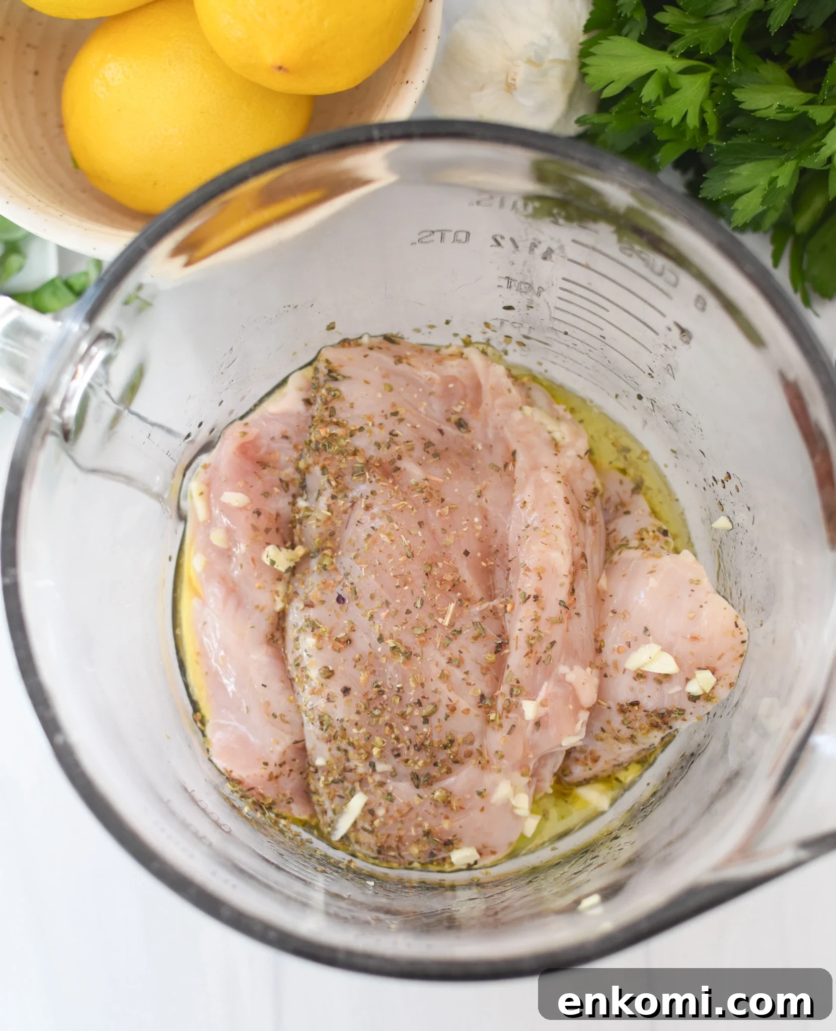 Chicken Bryan chicken in a bowl with marinade. 