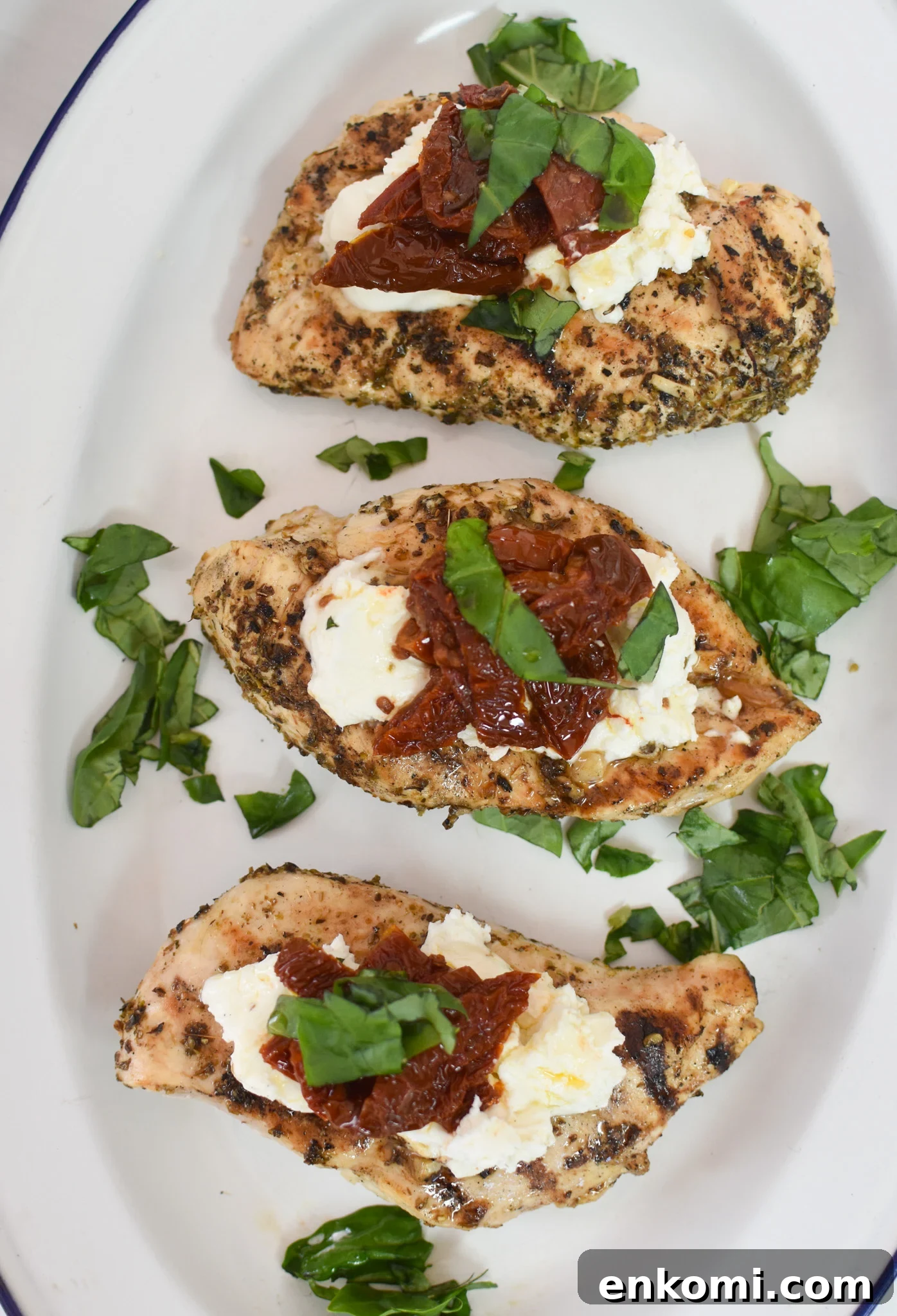 Chicken Bryan with basil and goat cheese. 