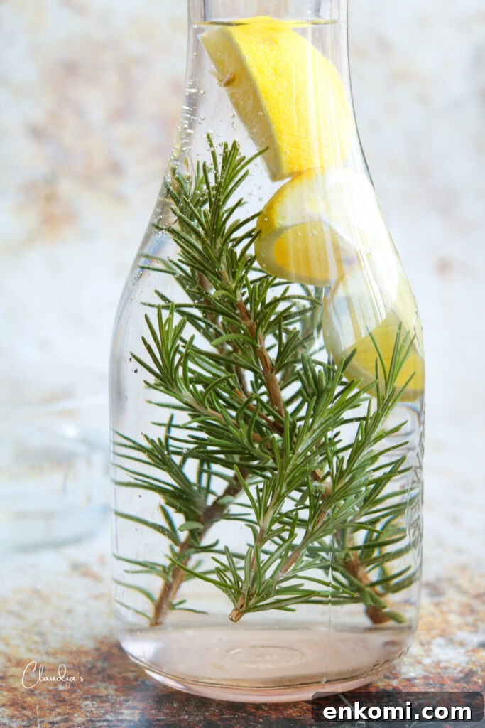 Rosemary Lemon Water Benefits and Simple Infused Water Recipe 3 closeup of rosemary lemon water