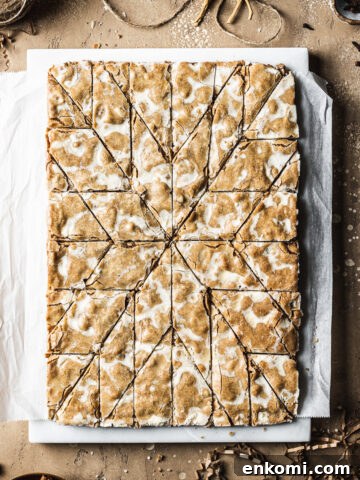Rectangular bar cookies cut into a star shape.