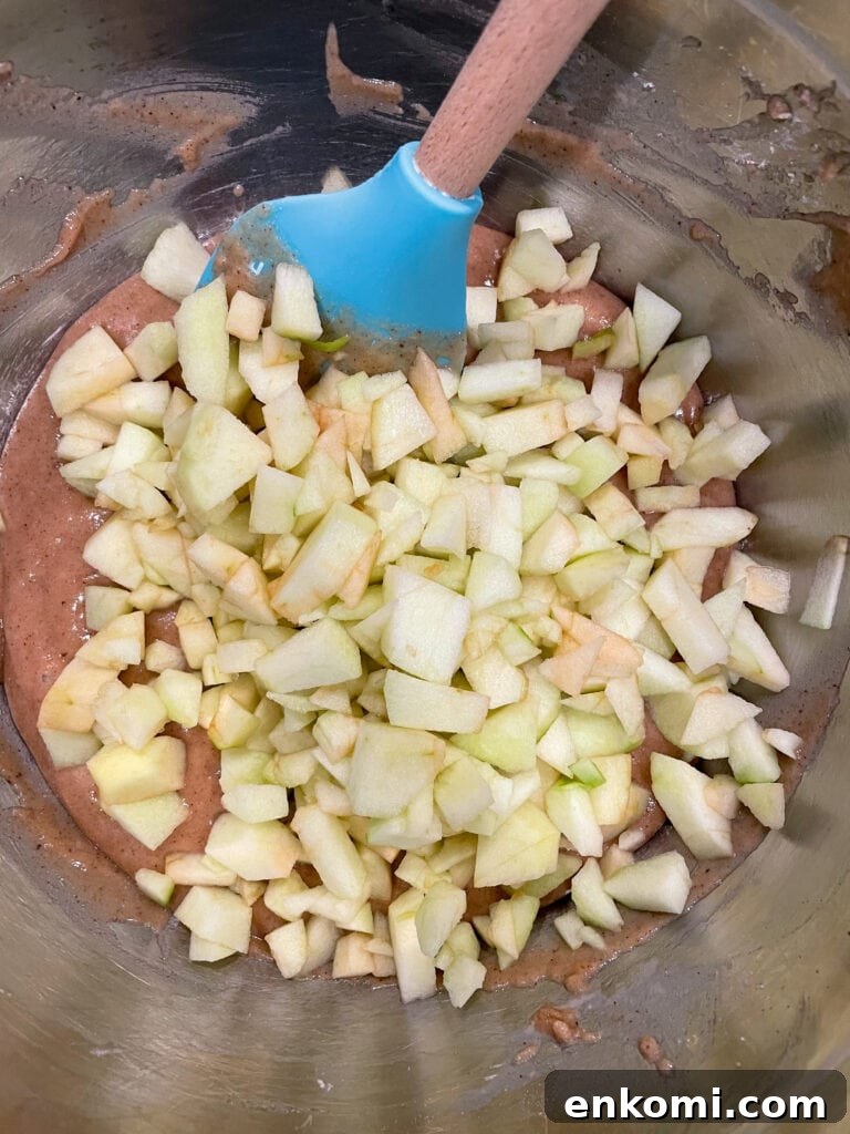 cake batter with apples