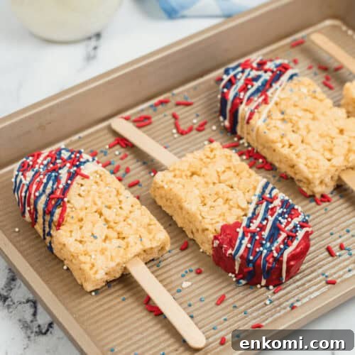A Chocolate covered rice krispy treat for the 4th of July.